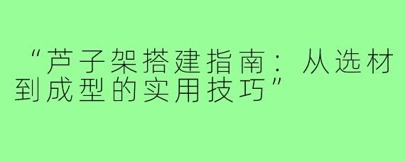“芦子架搭建指南：从选材到成型的实用技巧”