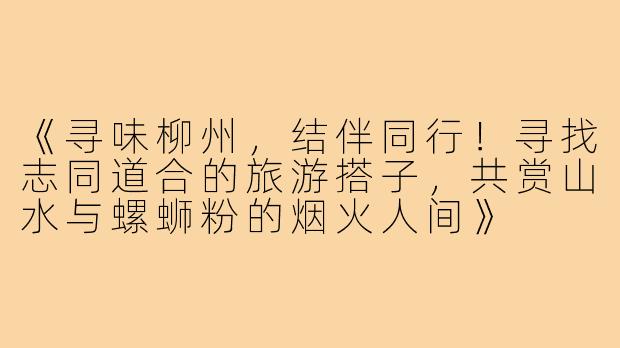 《寻味柳州，结伴同行！寻找志同道合的旅游搭子，共赏山水与螺蛳粉的烟火人间》