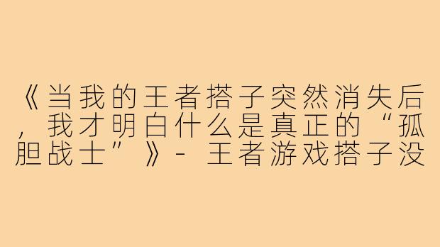《当我的王者搭子突然消失后，我才明白什么是真正的“孤胆战士”》
