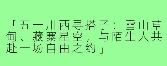 「五一川西寻搭子：雪山草甸、藏寨星空，与陌生人共赴一场自由之约」