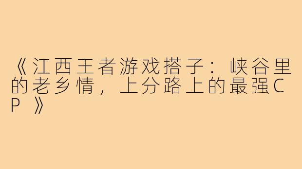 《江西王者游戏搭子：峡谷里的老乡情，上分路上的最强CP》