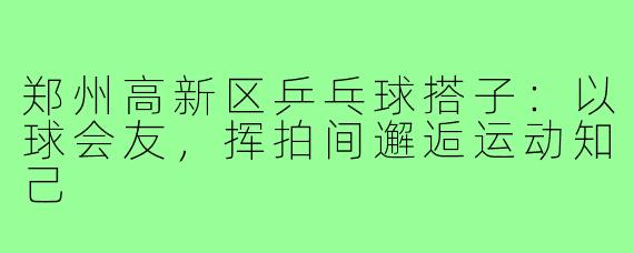 郑州高新区乒乓球搭子：以球会友，挥拍间邂逅运动知己