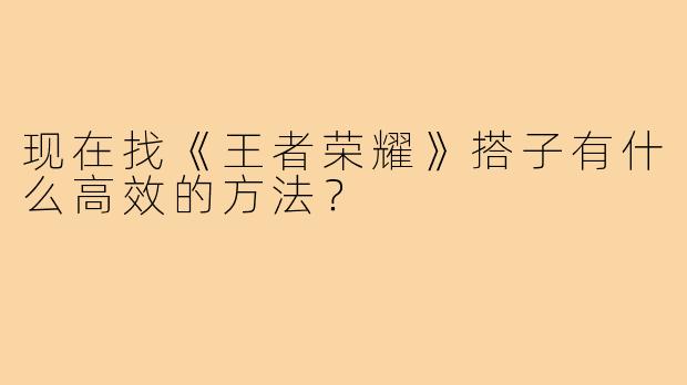 现在找《王者荣耀》搭子有什么高效的方法？