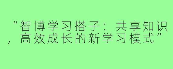 “智博学习搭子:共享知识,高效成长的新学习模式”