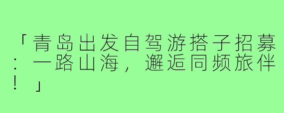 「青岛出发自驾游搭子招募：一路山海，邂逅同频旅伴！」