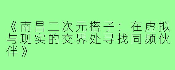 《南昌二次元搭子：在虚拟与现实的交界处寻找同频伙伴》
