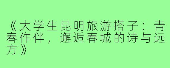 《大学生昆明旅游搭子：青春作伴，邂逅春城的诗与远方》