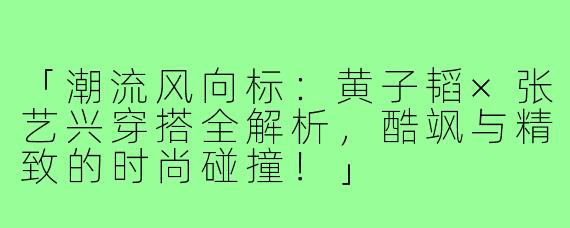 「潮流风向标：黄子韬×张艺兴穿搭全解析，酷飒与精致的时尚碰撞！」