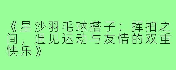《星沙羽毛球搭子：挥拍之间，遇见运动与友情的双重快乐》