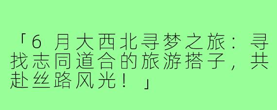 「6月大西北寻梦之旅：寻找志同道合的旅游搭子，共赴丝路风光！」