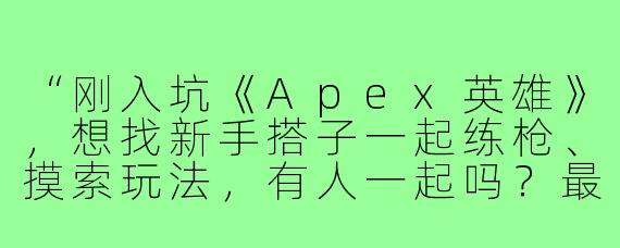 “刚入坑《Apex英雄》，想找新手搭子一起练枪、摸索玩法，有人一起吗？最好是同段位，心态好不压力的～”