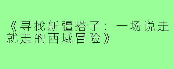 《寻找新疆搭子：一场说走就走的西域冒险》