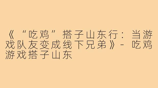 《“吃鸡”搭子山东行：当游戏队友变成线下兄弟》