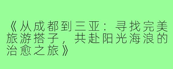 《从成都到三亚：寻找完美旅游搭子，共赴阳光海浪的治愈之旅》