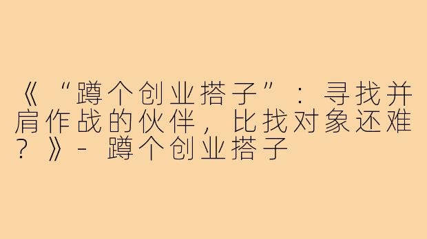 《“蹲个创业搭子”：寻找并肩作战的伙伴，比找对象还难？》-蹲个创业搭子
