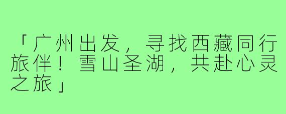 「广州出发，寻找西藏同行旅伴！雪山圣湖，共赴心灵之旅」