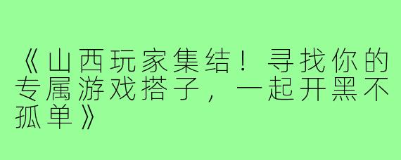 《山西玩家集结！寻找你的专属游戏搭子，一起开黑不孤单》