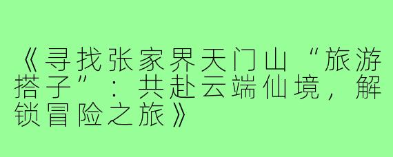 《寻找张家界天门山“旅游搭子”：共赴云端仙境，解锁冒险之旅》