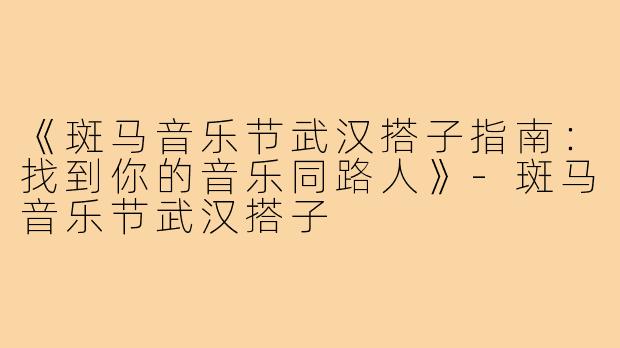《斑马音乐节武汉搭子指南：找到你的音乐同路人》-斑马音乐节武汉搭子