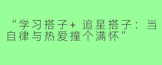 “学习搭子+追星搭子：当自律与热爱撞个满怀”