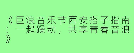 《巨浪音乐节西安搭子指南：一起躁动，共享青春音浪》
