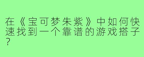 在《宝可梦朱紫》中如何快速找到一个靠谱的游戏搭子?