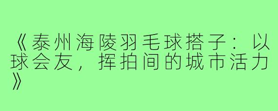 《泰州海陵羽毛球搭子：以球会友，挥拍间的城市活力》