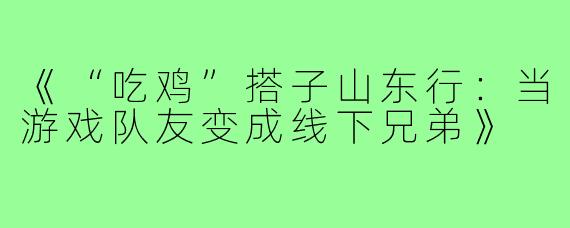《“吃鸡”搭子山东行：当游戏队友变成线下兄弟》
