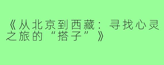 《从北京到西藏:寻找心灵之旅的“搭子”》