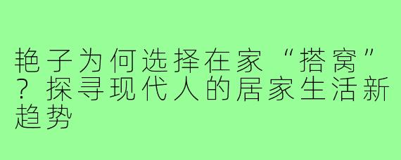 艳子为何选择在家“搭窝”?探寻现代人的居家生活新趋势