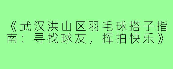 《武汉洪山区羽毛球搭子指南：寻找球友，挥拍快乐》