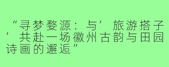 “寻梦婺源：与‘旅游搭子’共赴一场徽州古韵与田园诗画的邂逅”