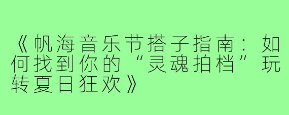 《帆海音乐节搭子指南：如何找到你的“灵魂拍档”玩转夏日狂欢》
