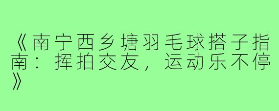 《南宁西乡塘羽毛球搭子指南：挥拍交友，运动乐不停》