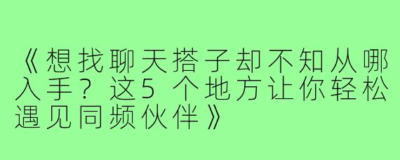 《想找聊天搭子却不知从哪入手？这5个地方让你轻松遇见同频伙伴》