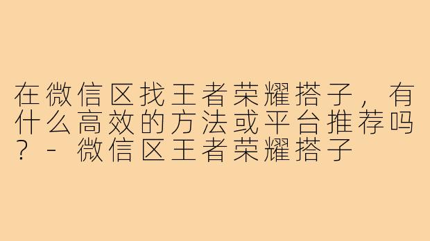 在微信区找王者荣耀搭子,有什么高效的方法或平台推荐吗?-微信区王者荣耀搭子