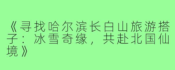 《寻找哈尔滨长白山旅游搭子:冰雪奇缘,共赴北国仙境》