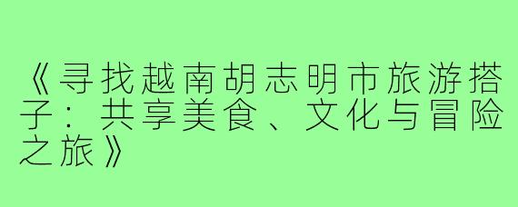 《寻找越南胡志明市旅游搭子:共享美食、文化与冒险之旅》