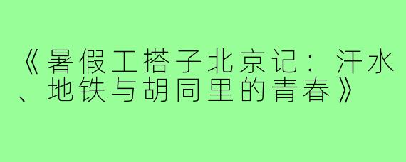 《暑假工搭子北京记：汗水、地铁与胡同里的青春》