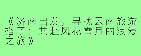 《济南出发，寻找云南旅游搭子：共赴风花雪月的浪漫之旅》