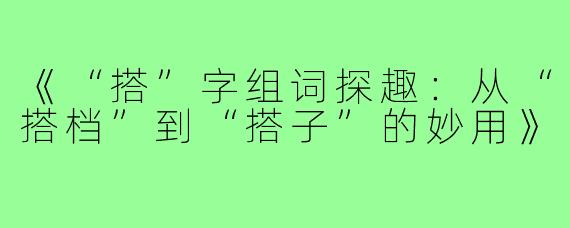 《“搭”字组词探趣：从“搭档”到“搭子”的妙用》
