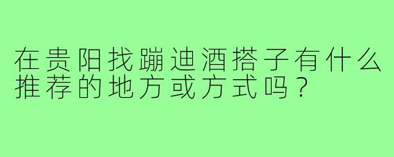 在贵阳找蹦迪酒搭子有什么推荐的地方或方式吗？