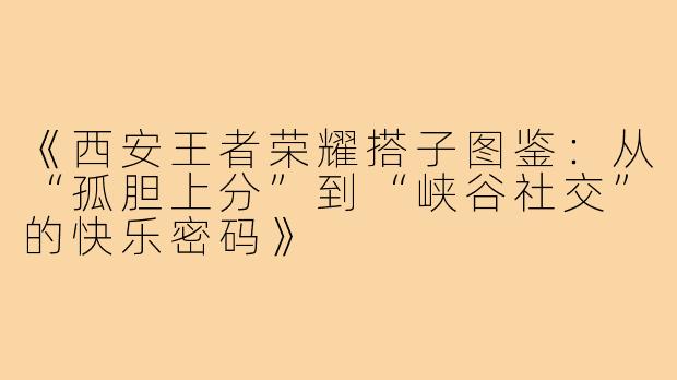 《西安王者荣耀搭子图鉴：从“孤胆上分”到“峡谷社交”的快乐密码》