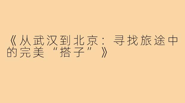 《从武汉到北京:寻找旅途中的完美“搭子”》