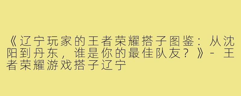 《辽宁玩家的王者荣耀搭子图鉴：从沈阳到丹东，谁是你的最佳队友？》