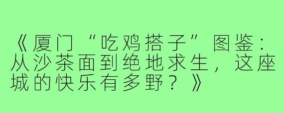 《厦门“吃鸡搭子”图鉴：从沙茶面到绝地求生，这座城的快乐有多野？》