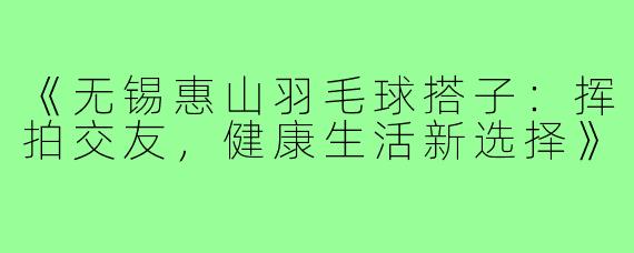 《无锡惠山羽毛球搭子：挥拍交友，健康生活新选择》