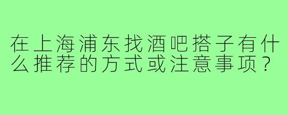 在上海浦东找酒吧搭子有什么推荐的方式或注意事项？