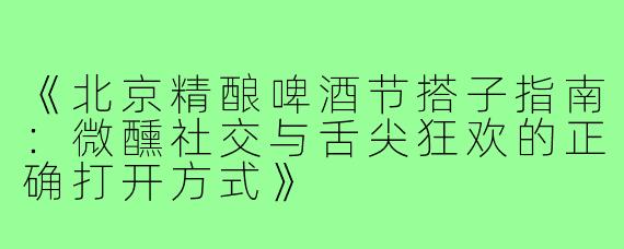 《北京精酿啤酒节搭子指南:微醺社交与舌尖狂欢的正确打开方式》