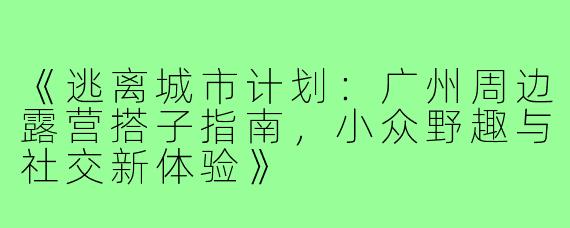 《逃离城市计划：广州周边露营搭子指南，小众野趣与社交新体验》